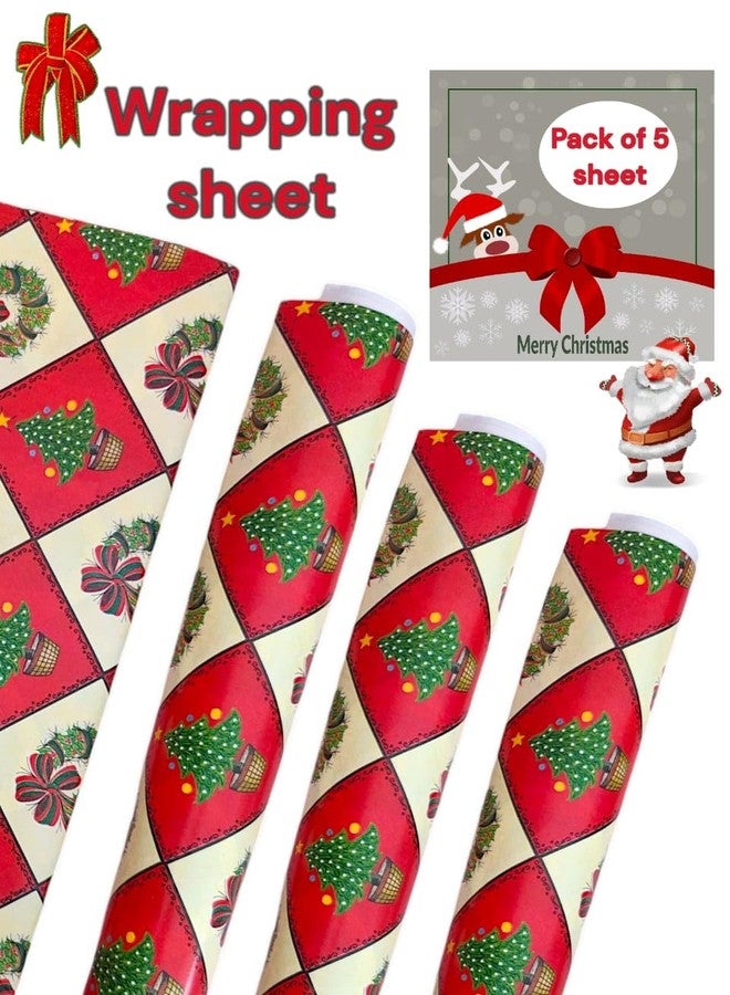 Tera13 TERA 13 Gift Paper Collection, Classic Christmas Wrapping Paper, Christmas Wrapping Paper Sheets, Christmas And X Mas Gift Wrapping Papers Gift Cover Wrapping Paper (5pcs) - Image 3